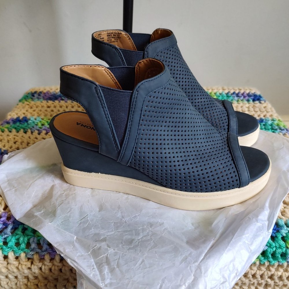 Navy blue wedges with traction bottom